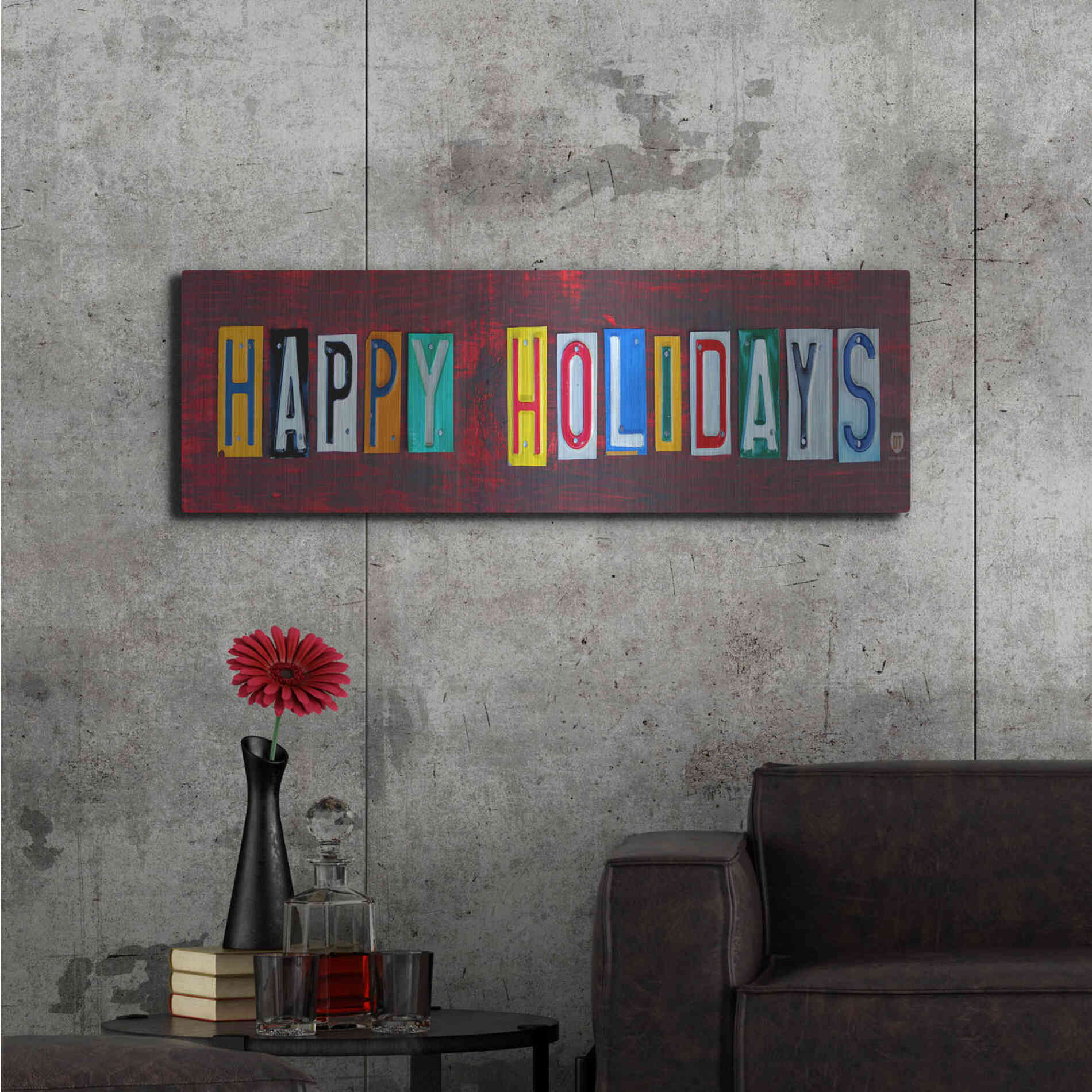 Luxe Metal Art 'Happy Holidays' by Design Turnpike, Metal Wall Art,48x16