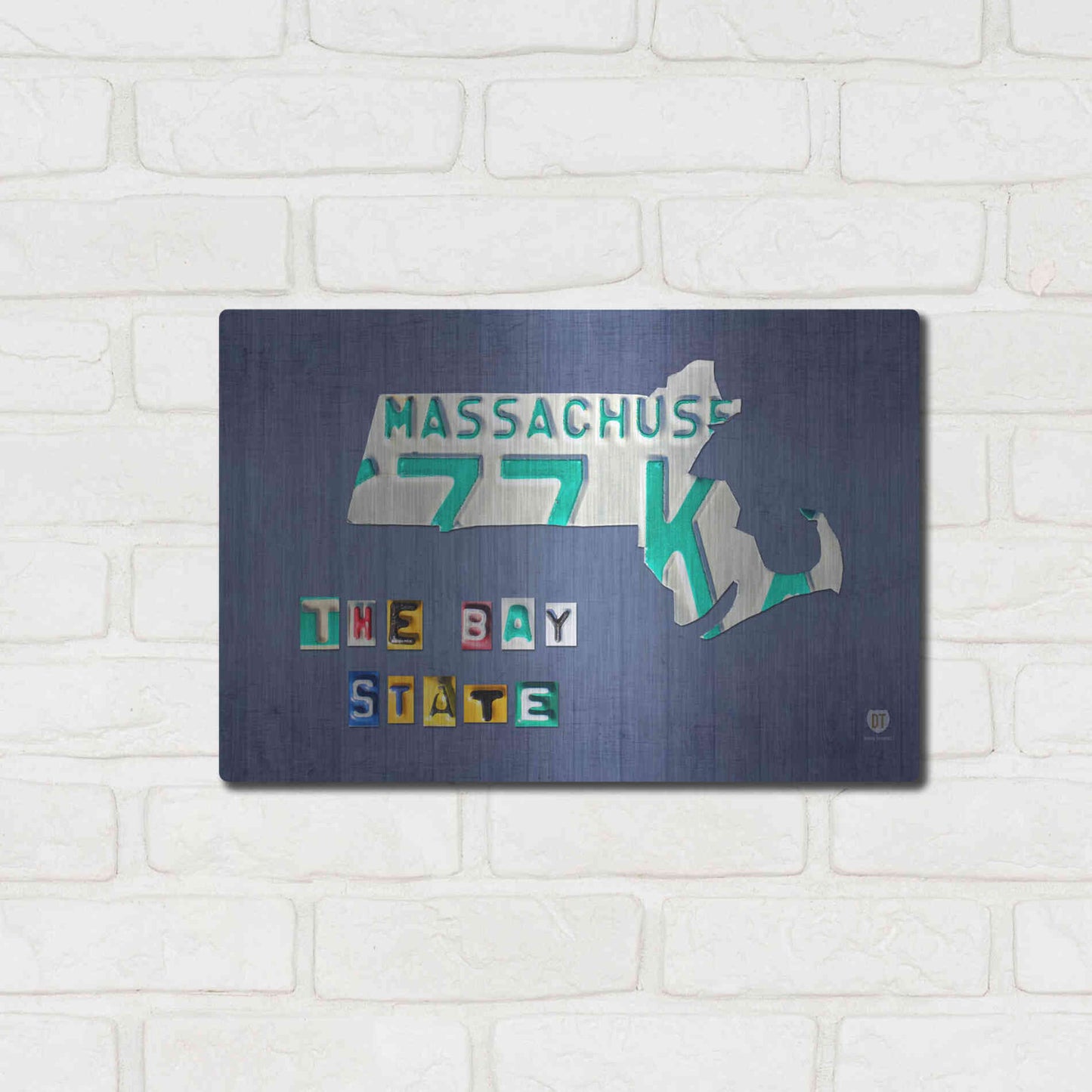 Luxe Metal Art 'Massachusetts License Plate Map' by Design Turnpike, Metal Wall Art,16x12