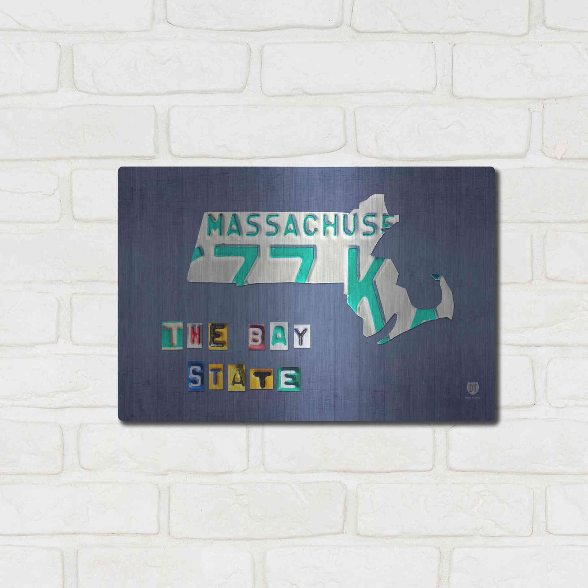 Luxe Metal Art 'Massachusetts License Plate Map' by Design Turnpike, Metal Wall Art,16x12