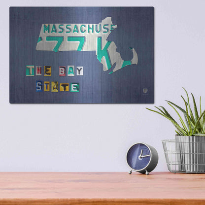 Luxe Metal Art 'Massachusetts License Plate Map' by Design Turnpike, Metal Wall Art,16x12