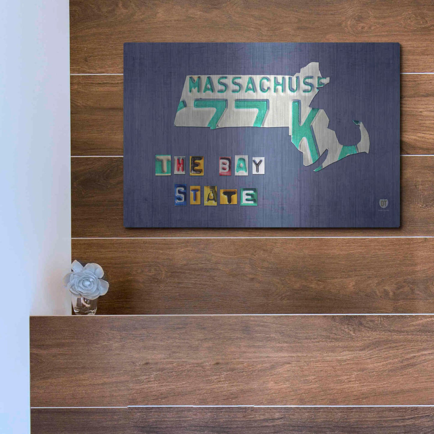 Luxe Metal Art 'Massachusetts License Plate Map' by Design Turnpike, Metal Wall Art,16x12