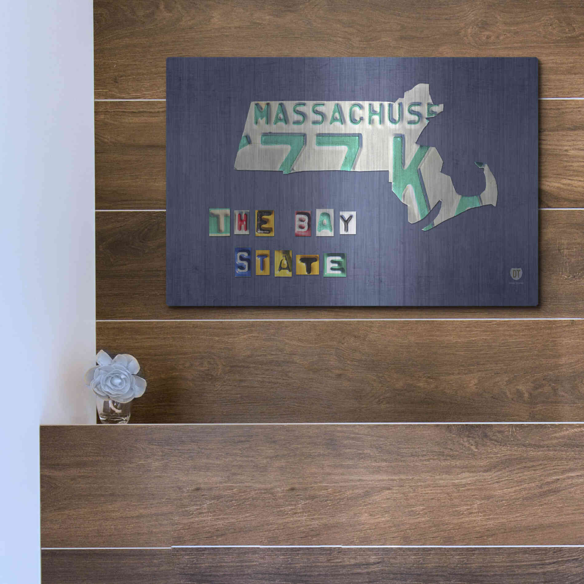 Luxe Metal Art 'Massachusetts License Plate Map' by Design Turnpike, Metal Wall Art,16x12