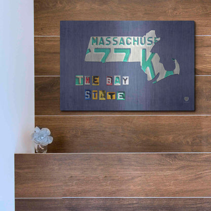 Luxe Metal Art 'Massachusetts License Plate Map' by Design Turnpike, Metal Wall Art,16x12