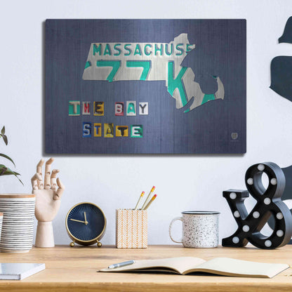 Luxe Metal Art 'Massachusetts License Plate Map' by Design Turnpike, Metal Wall Art,16x12