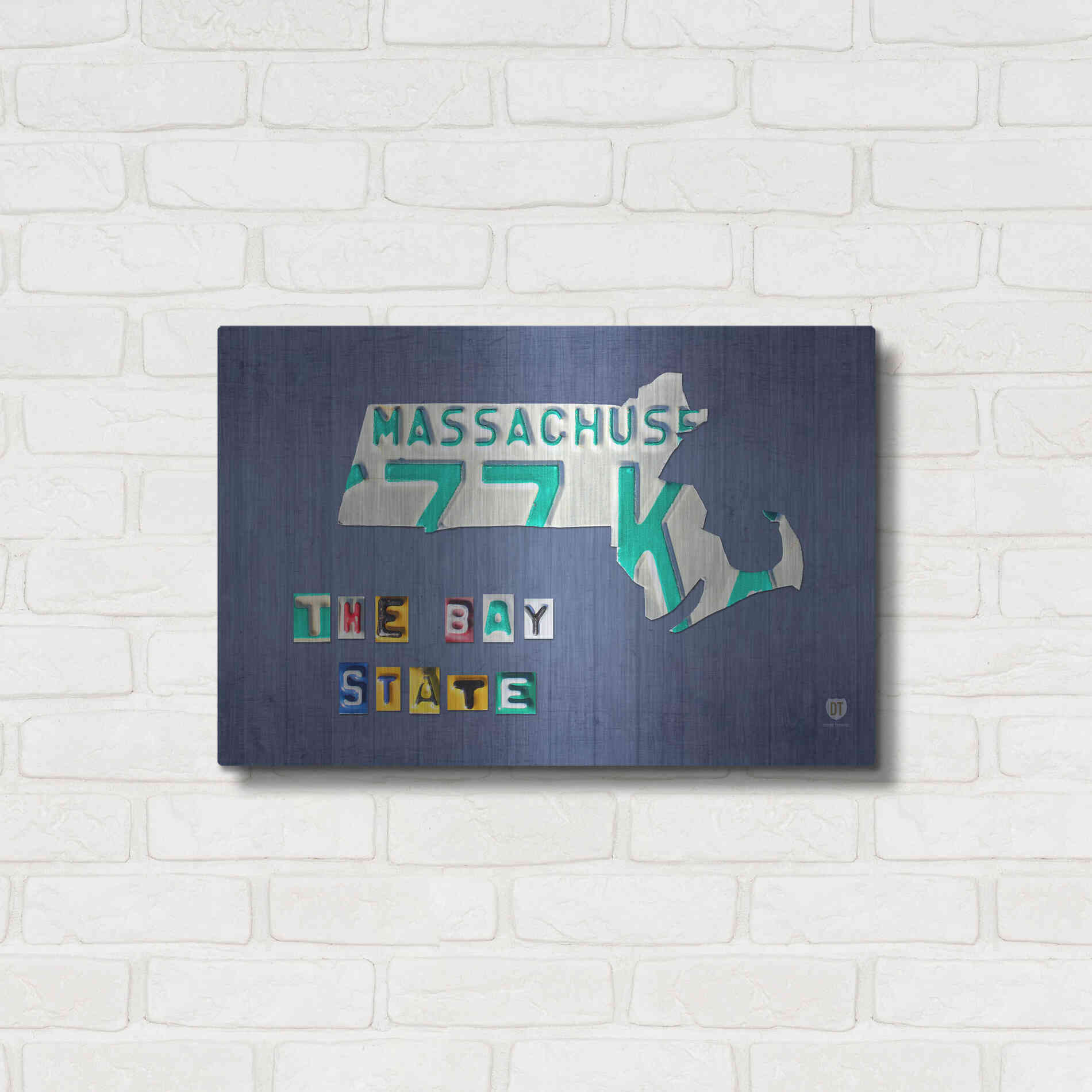 Luxe Metal Art 'Massachusetts License Plate Map' by Design Turnpike, Metal Wall Art,24x16