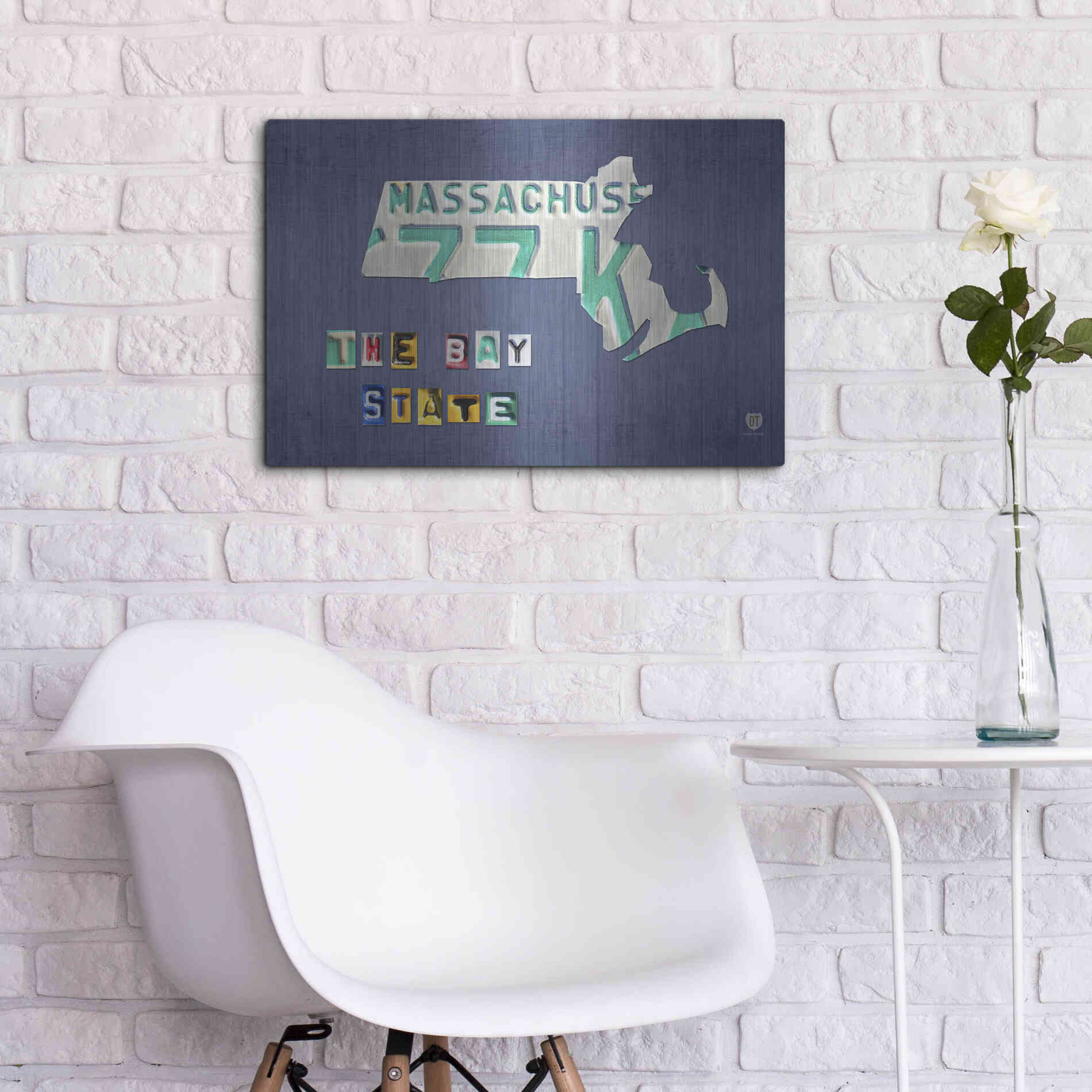 Luxe Metal Art 'Massachusetts License Plate Map' by Design Turnpike, Metal Wall Art,24x16