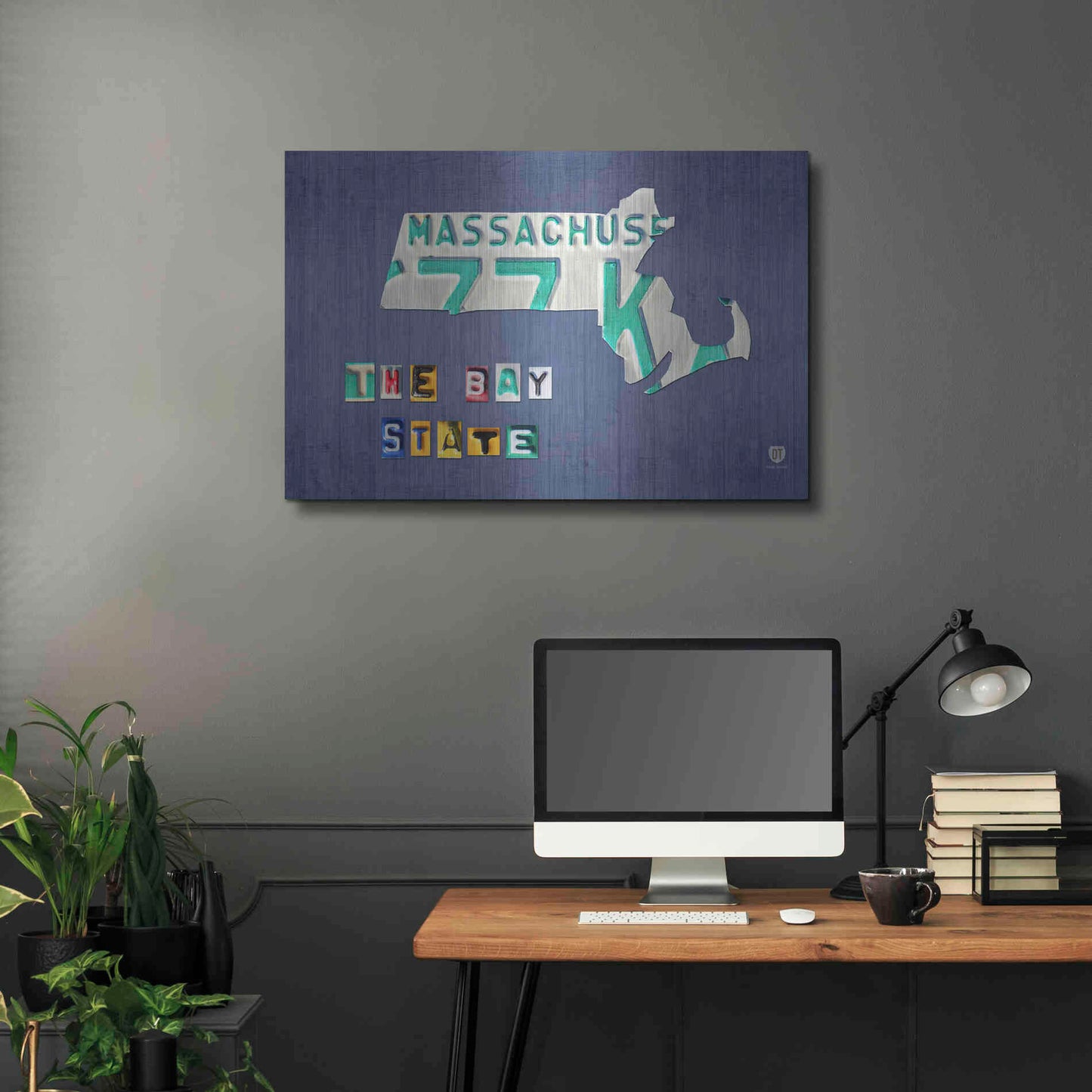 Luxe Metal Art 'Massachusetts License Plate Map' by Design Turnpike, Metal Wall Art,36x24