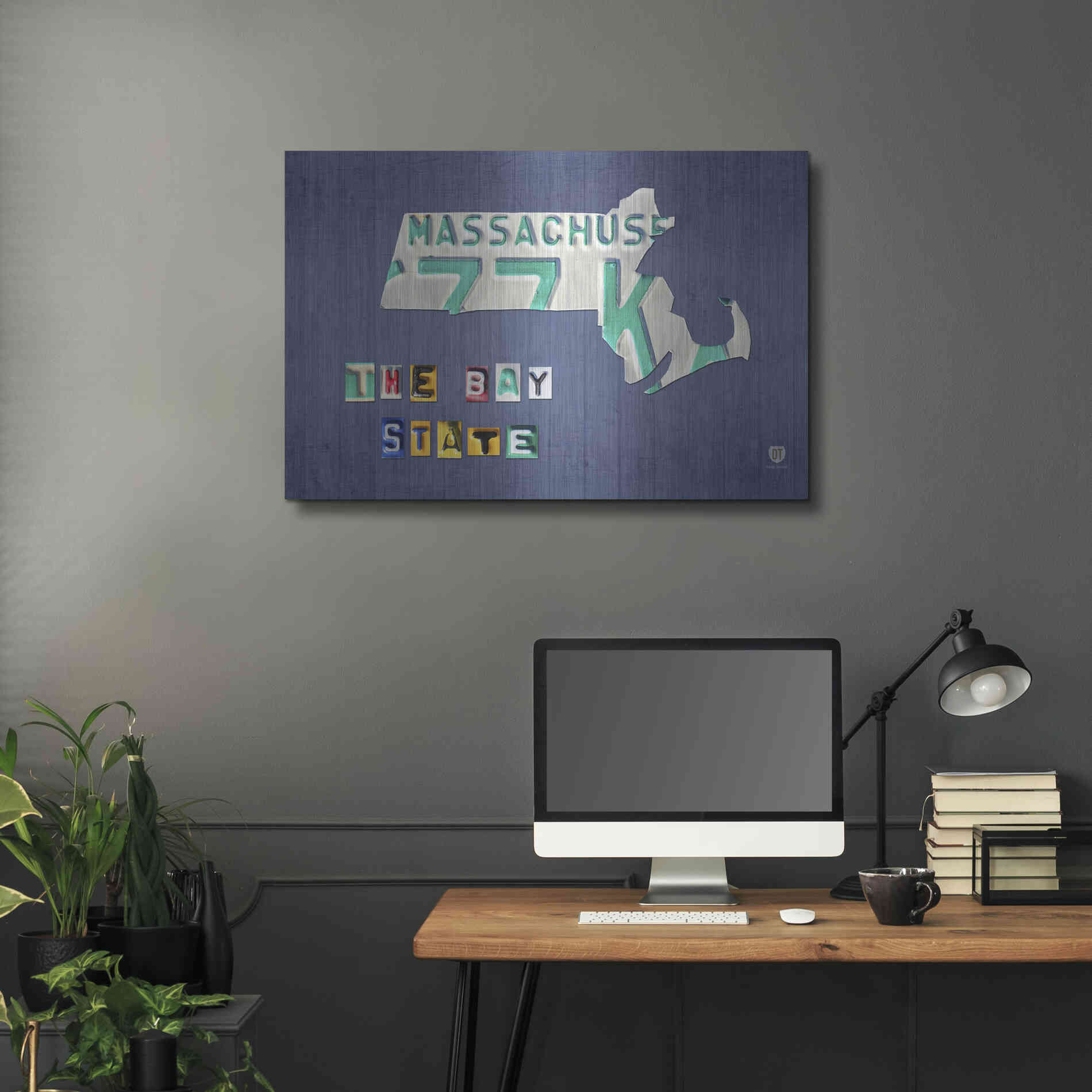 Luxe Metal Art 'Massachusetts License Plate Map' by Design Turnpike, Metal Wall Art,36x24