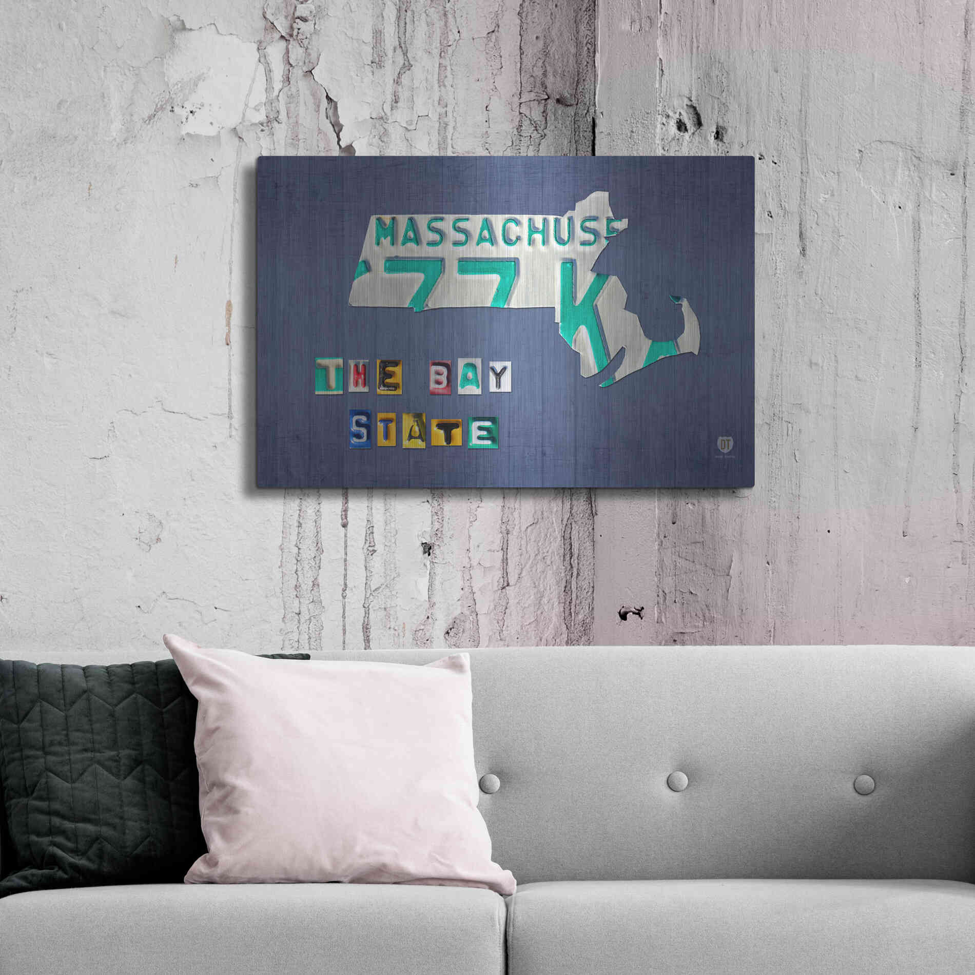 Luxe Metal Art 'Massachusetts License Plate Map' by Design Turnpike, Metal Wall Art,36x24