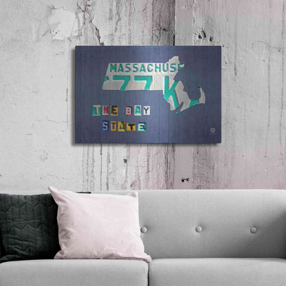 Luxe Metal Art 'Massachusetts License Plate Map' by Design Turnpike, Metal Wall Art,36x24