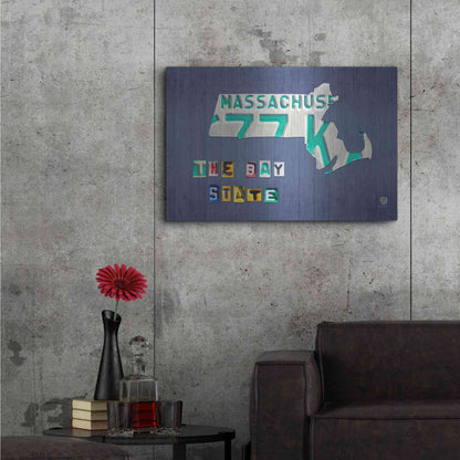 Luxe Metal Art 'Massachusetts License Plate Map' by Design Turnpike, Metal Wall Art,36x24