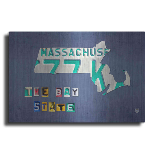 Luxe Metal Art 'Massachusetts License Plate Map' by Design Turnpike, Metal Wall Art