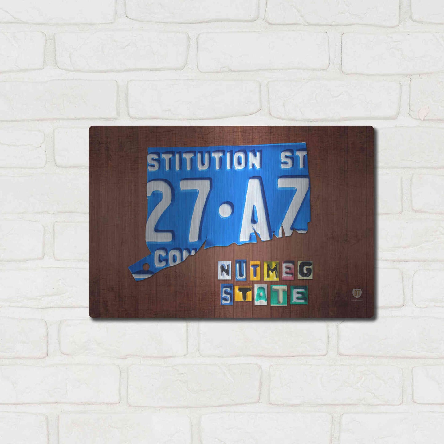 Luxe Metal Art 'Connecticut License Plate Map' by Design Turnpike, Metal Wall Art,16x12