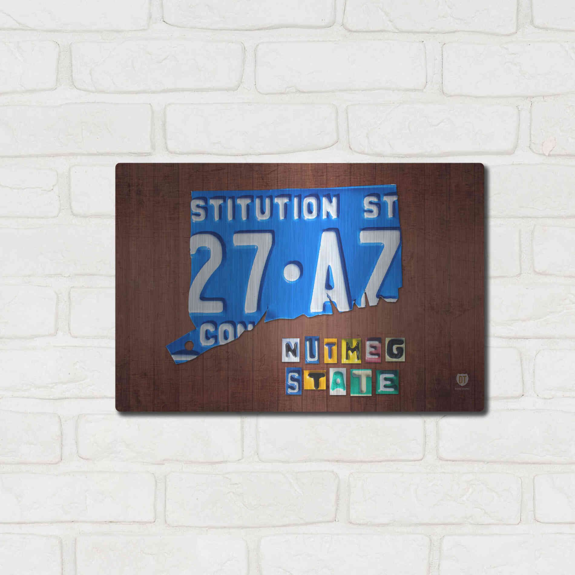 Luxe Metal Art 'Connecticut License Plate Map' by Design Turnpike, Metal Wall Art,16x12