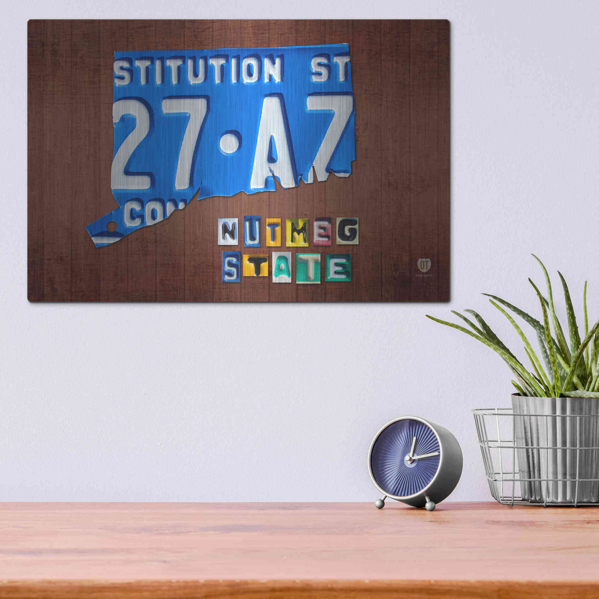 Luxe Metal Art 'Connecticut License Plate Map' by Design Turnpike, Metal Wall Art,16x12