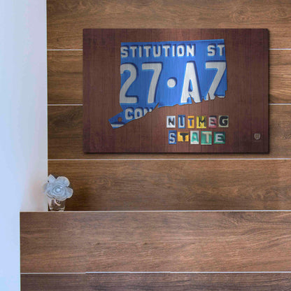 Luxe Metal Art 'Connecticut License Plate Map' by Design Turnpike, Metal Wall Art,16x12