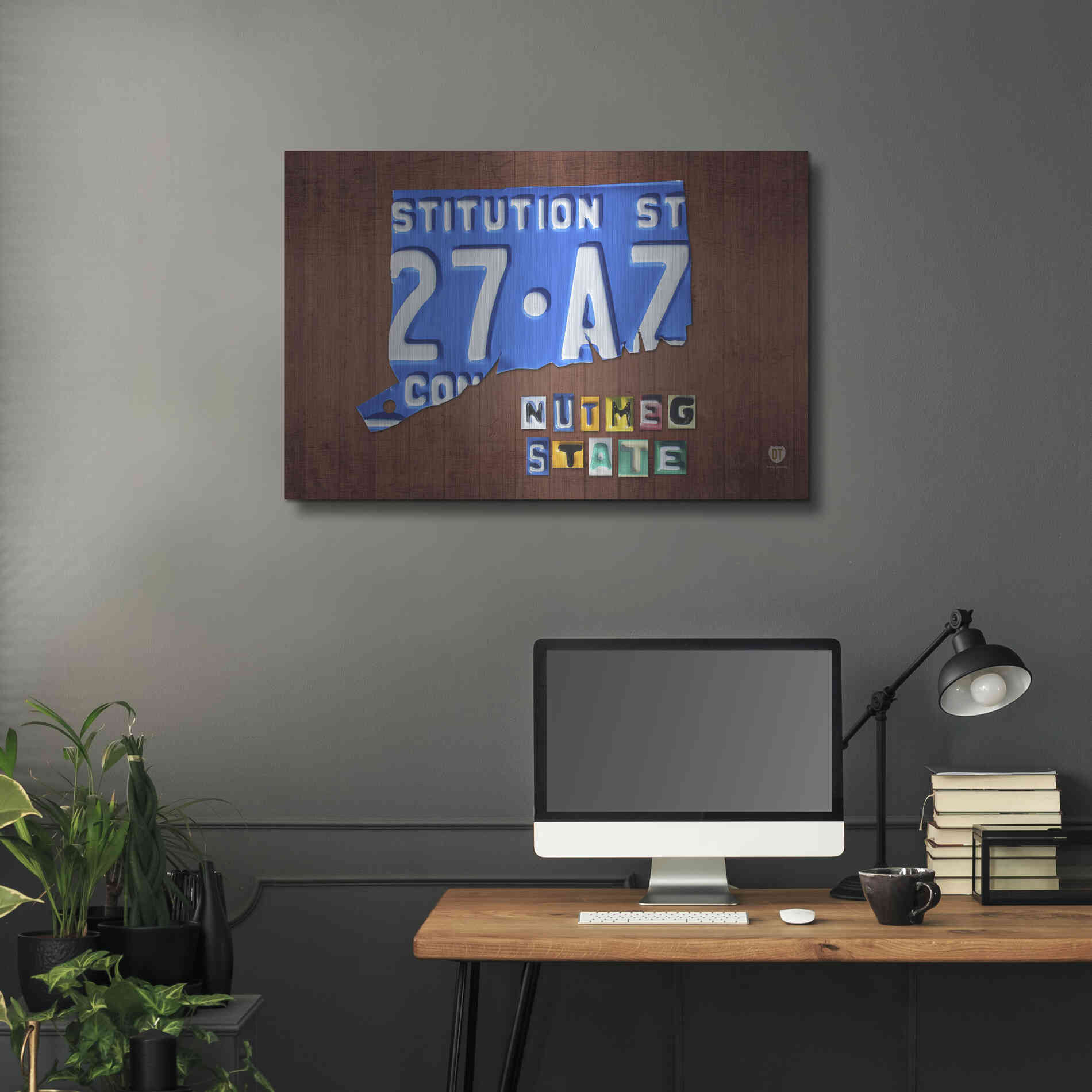 Luxe Metal Art 'Connecticut License Plate Map' by Design Turnpike, Metal Wall Art,36x24