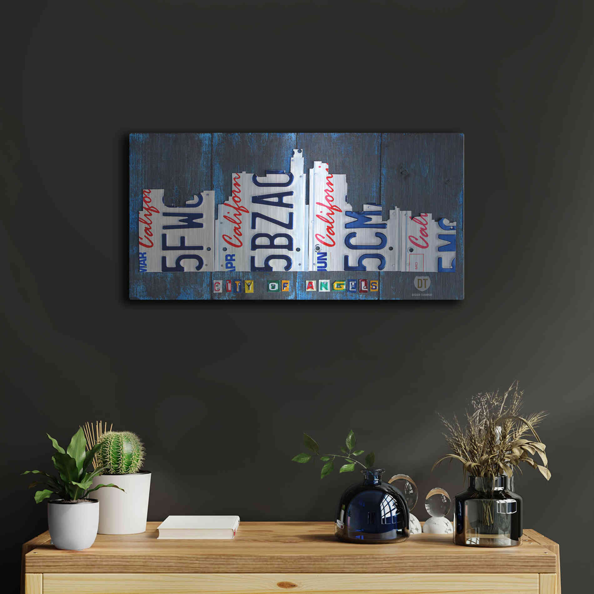 Luxe Metal Art 'Los Angeles Skyline License Plate Art' by Design Turnpike, Metal Wall Art,24x12