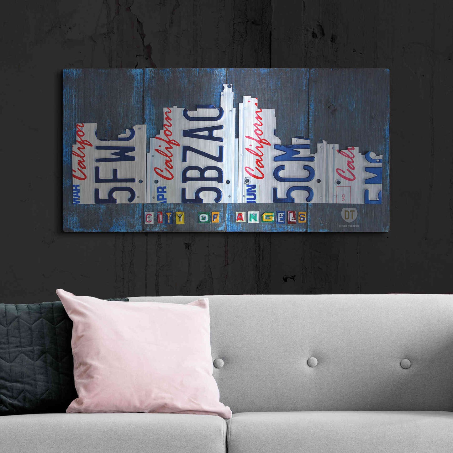 Luxe Metal Art 'Los Angeles Skyline License Plate Art' by Design Turnpike, Metal Wall Art,48x24