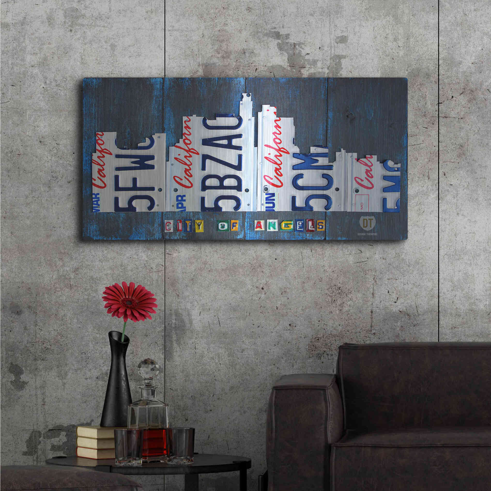 Luxe Metal Art 'Los Angeles Skyline License Plate Art' by Design Turnpike, Metal Wall Art,48x24
