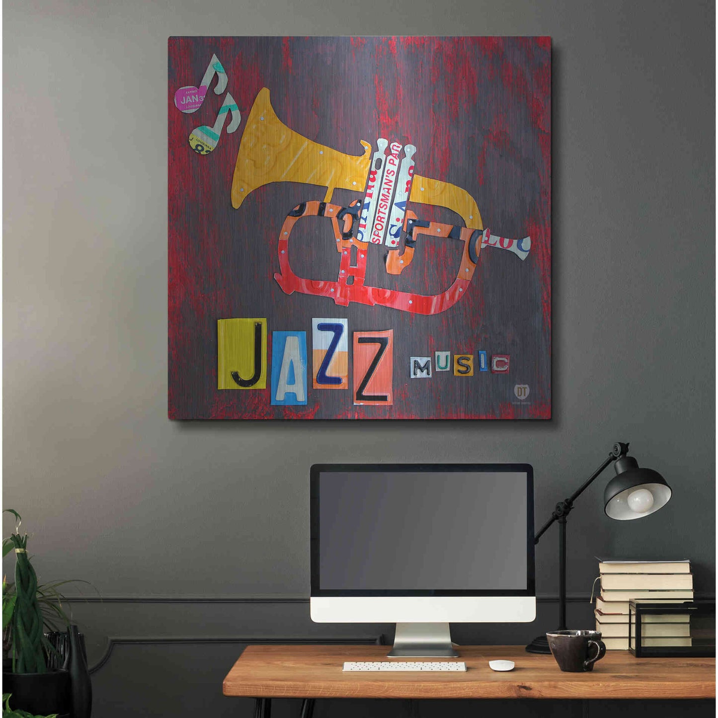 Luxe Metal Art 'License Plate Art Jazz Series Tuba' by Design Turnpike, Metal Wall Art,36x36