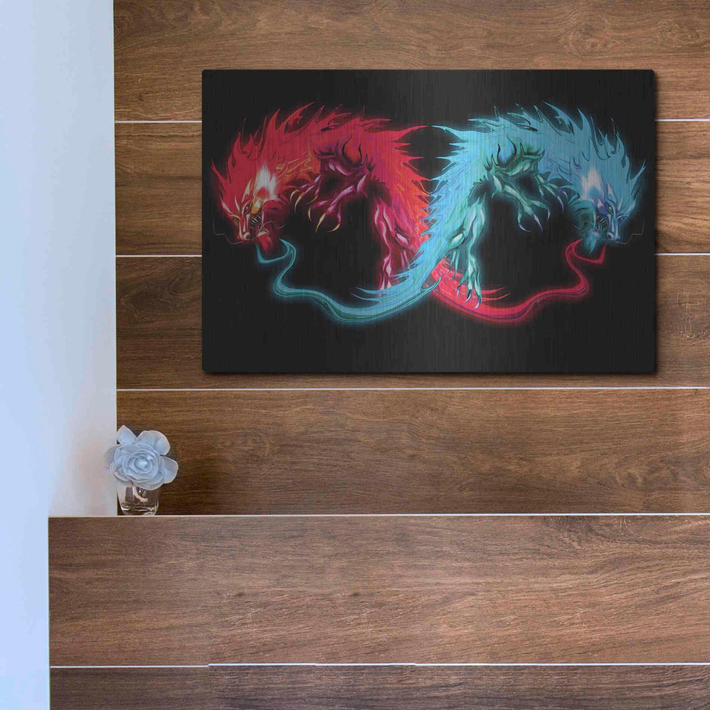 Luxe Metal Art 'Double Dragon' by Michael StewArt, Metal Wall Art,16x12