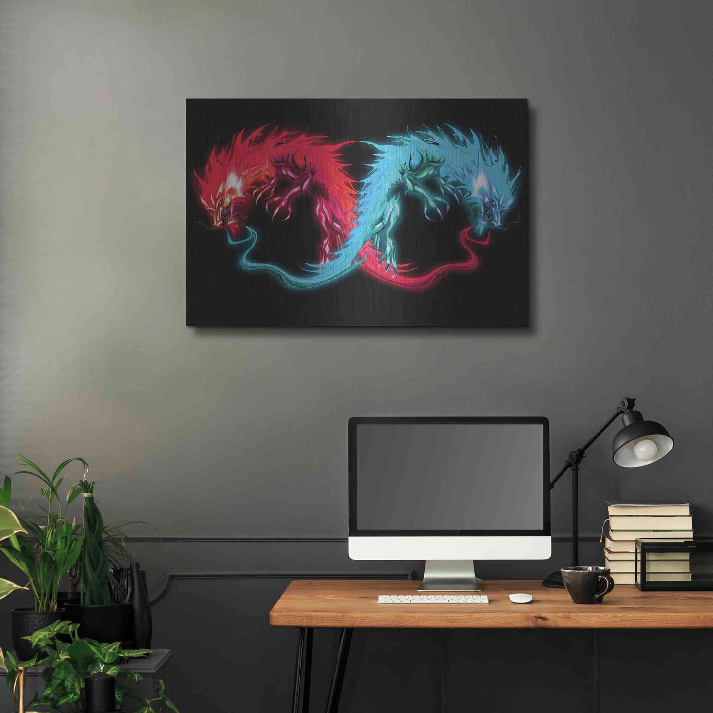 Luxe Metal Art 'Double Dragon' by Michael StewArt, Metal Wall Art,36x24