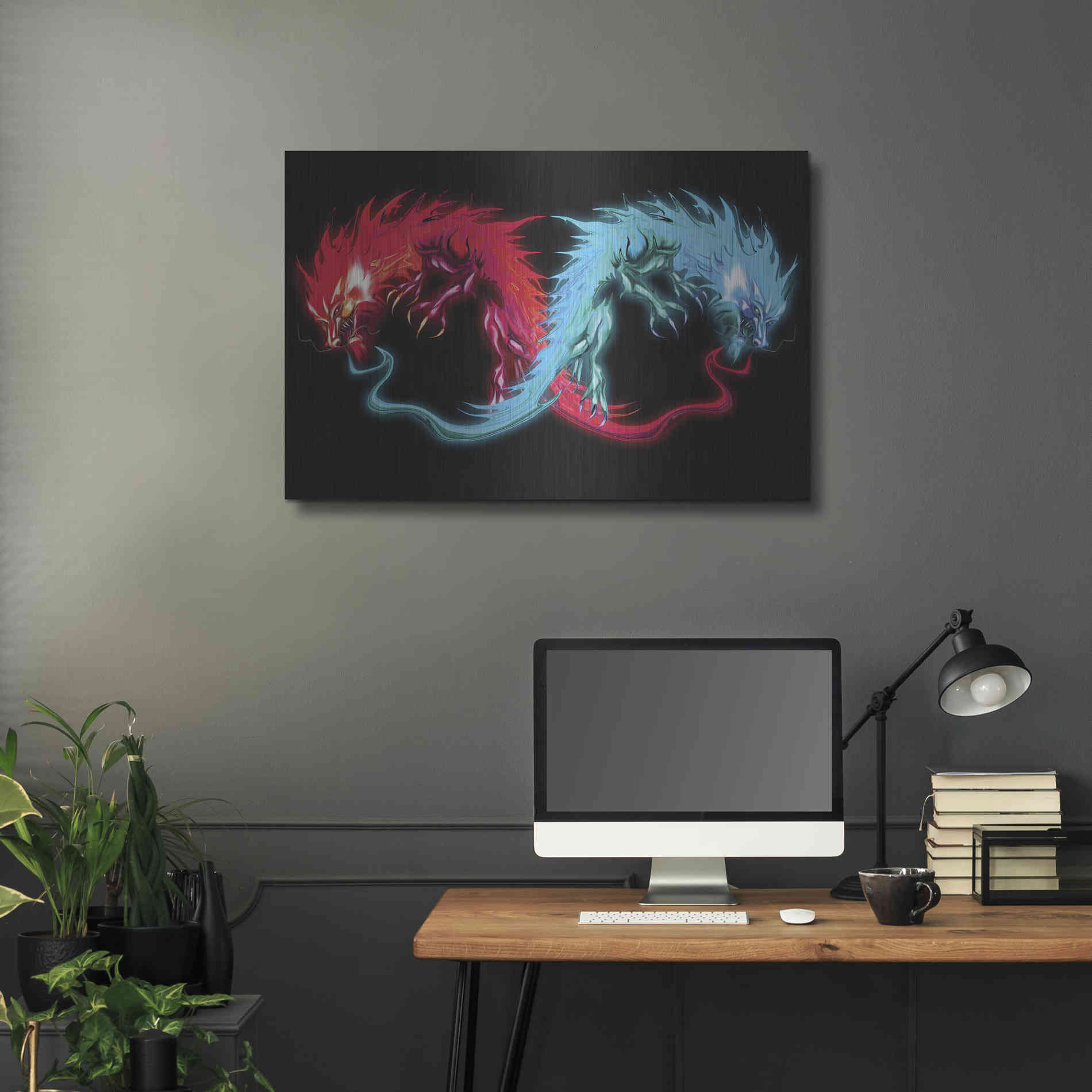 Luxe Metal Art 'Double Dragon' by Michael StewArt, Metal Wall Art,36x24