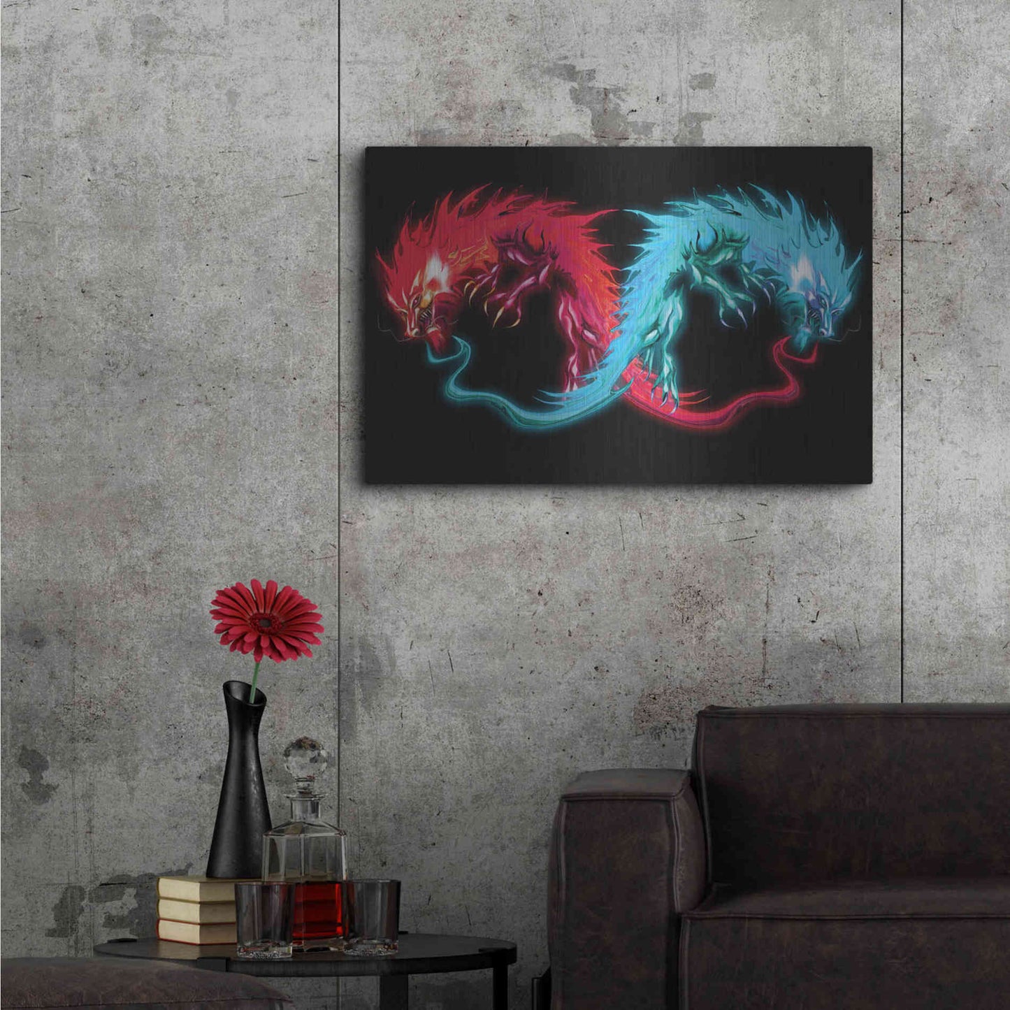 Luxe Metal Art 'Double Dragon' by Michael StewArt, Metal Wall Art,36x24