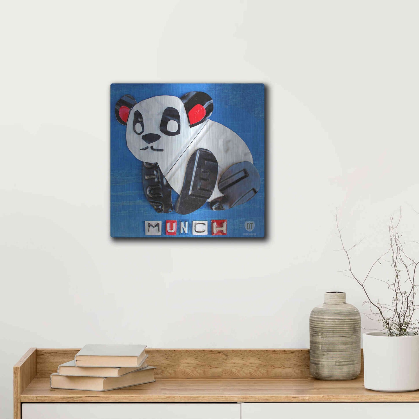 Luxe Metal Art 'Munch The Panda License Plate Art' by Design Turnpike, Metal Wall Art,12x12
