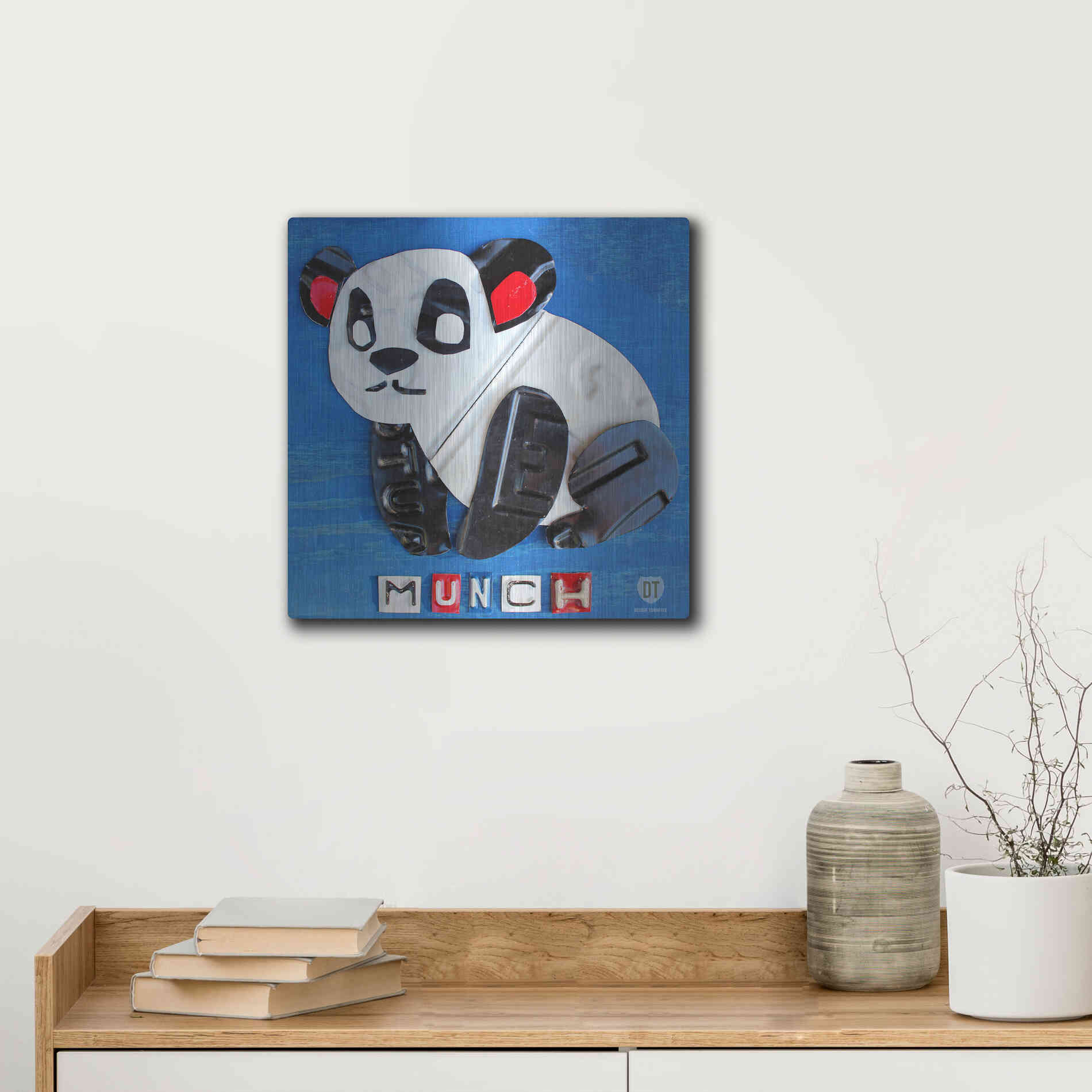 Luxe Metal Art 'Munch The Panda License Plate Art' by Design Turnpike, Metal Wall Art,12x12