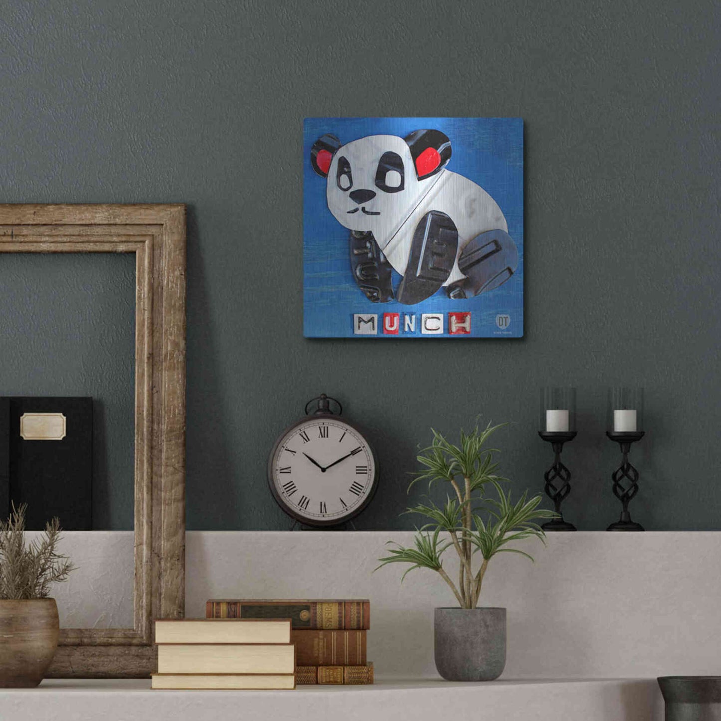 Luxe Metal Art 'Munch The Panda License Plate Art' by Design Turnpike, Metal Wall Art,12x12