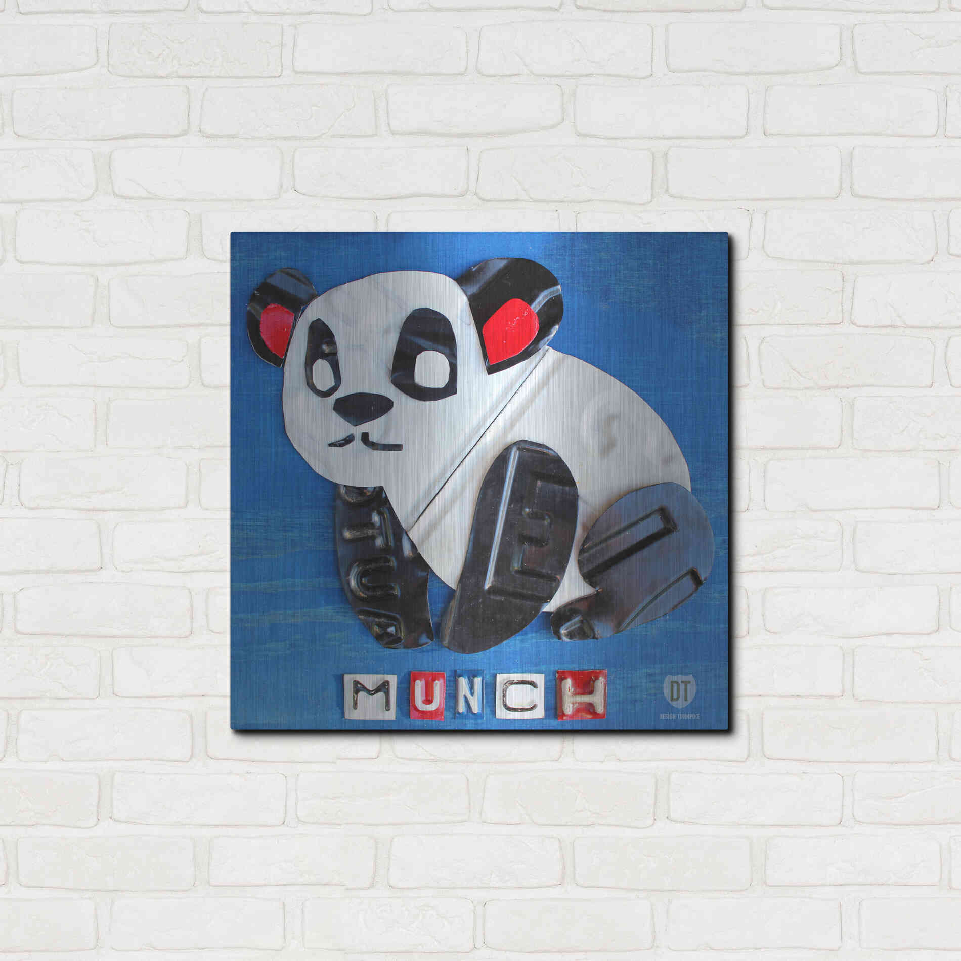 Luxe Metal Art 'Munch The Panda License Plate Art' by Design Turnpike, Metal Wall Art,24x24