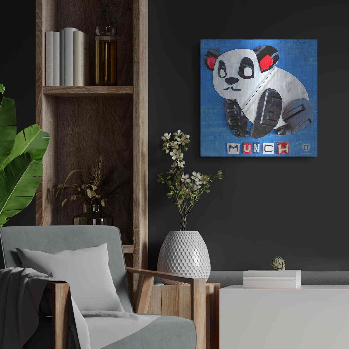 Luxe Metal Art 'Munch The Panda License Plate Art' by Design Turnpike, Metal Wall Art,24x24