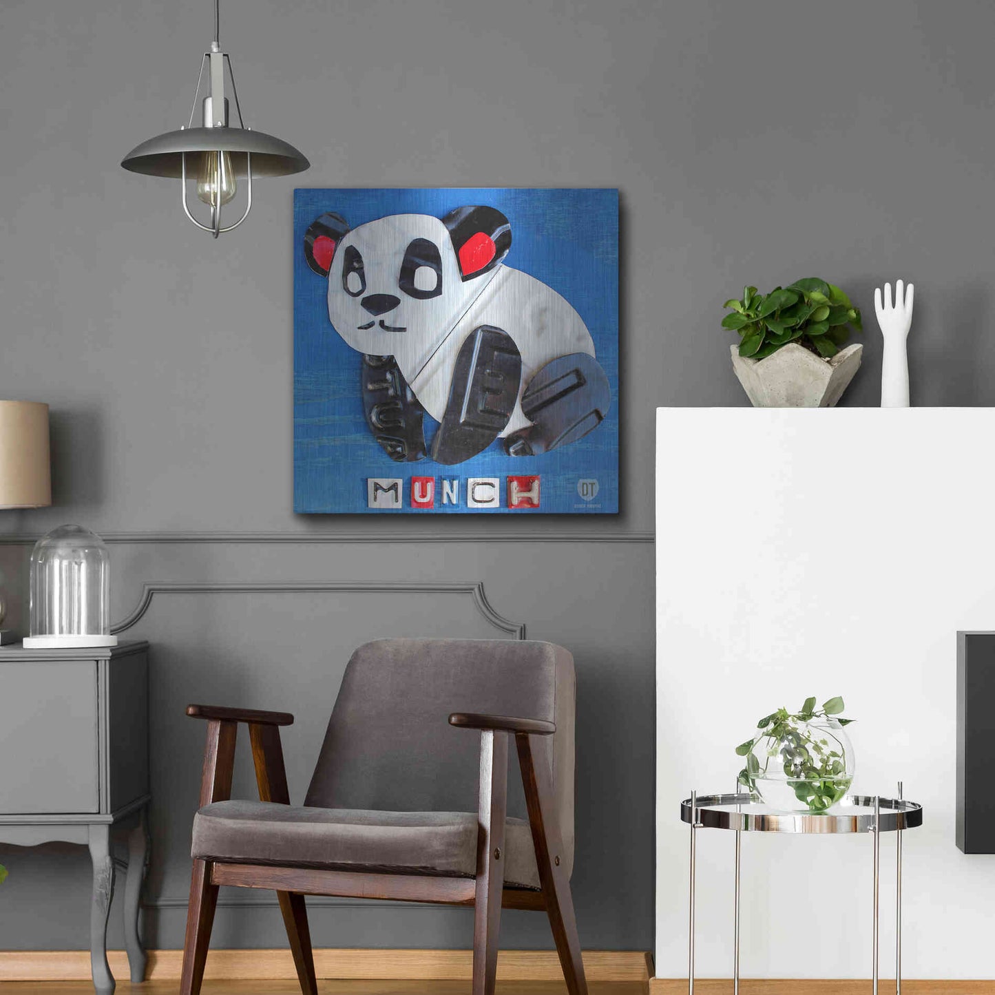 Luxe Metal Art 'Munch The Panda License Plate Art' by Design Turnpike, Metal Wall Art,24x24