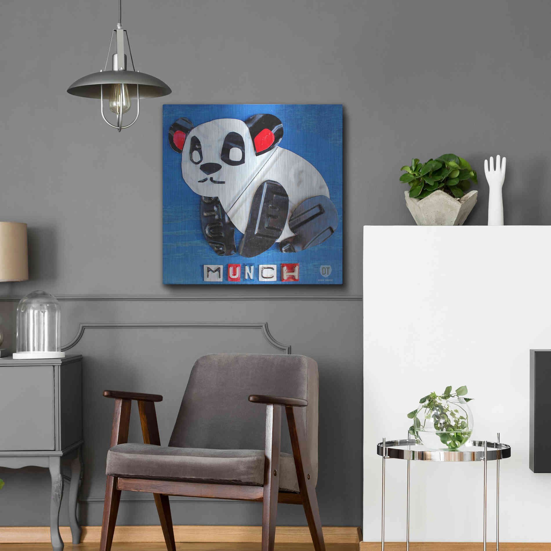 Luxe Metal Art 'Munch The Panda License Plate Art' by Design Turnpike, Metal Wall Art,24x24