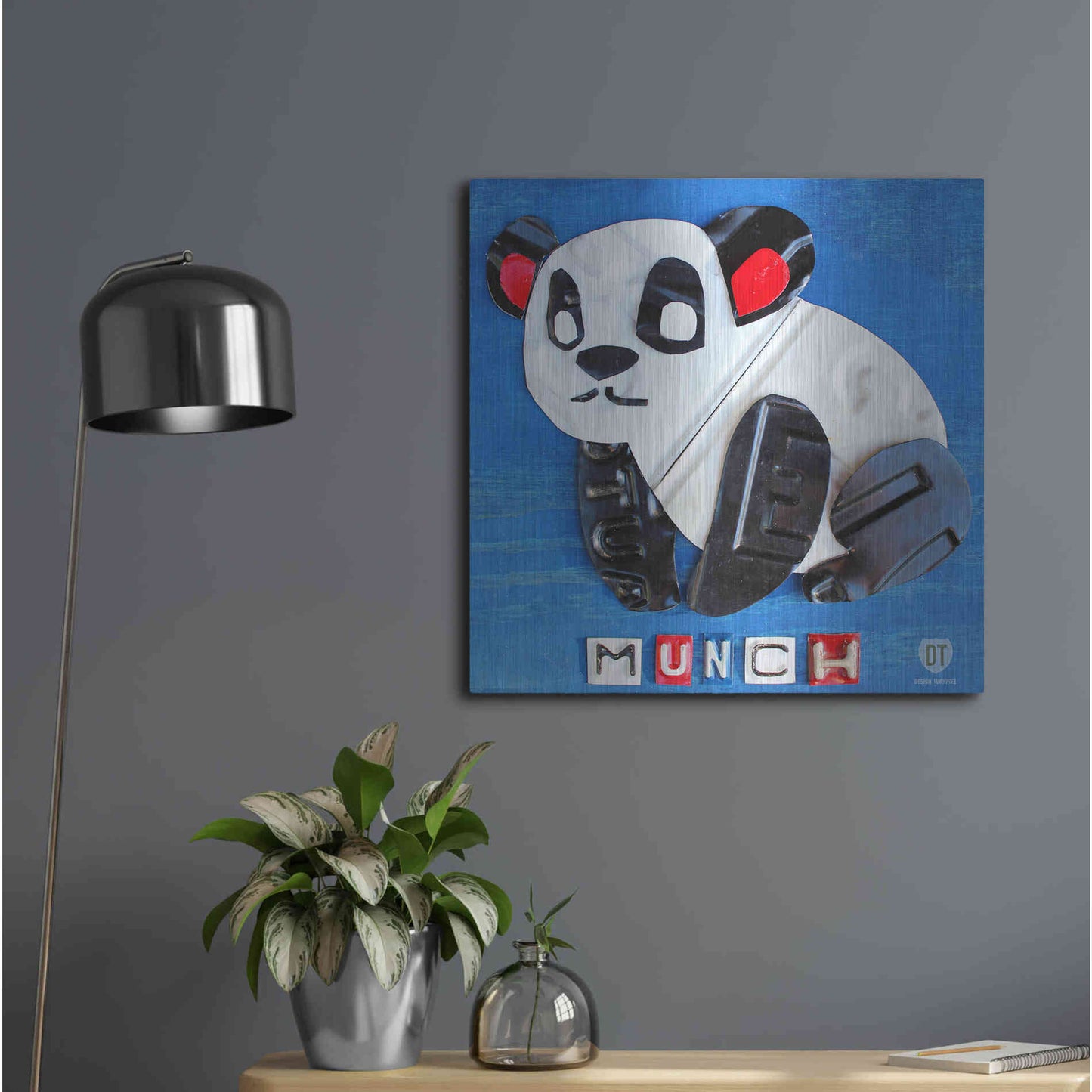 Luxe Metal Art 'Munch The Panda License Plate Art' by Design Turnpike, Metal Wall Art,24x24