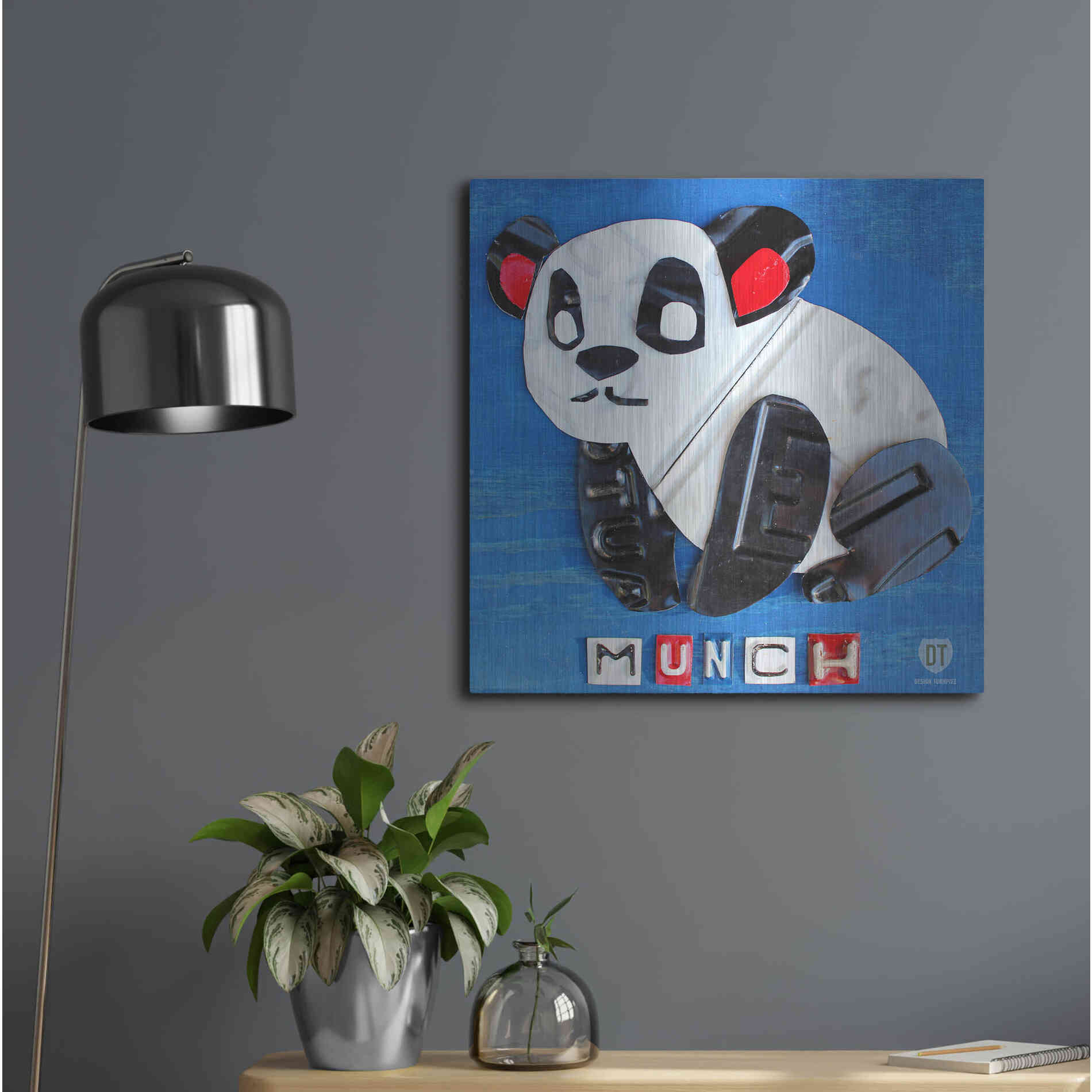 Luxe Metal Art 'Munch The Panda License Plate Art' by Design Turnpike, Metal Wall Art,24x24