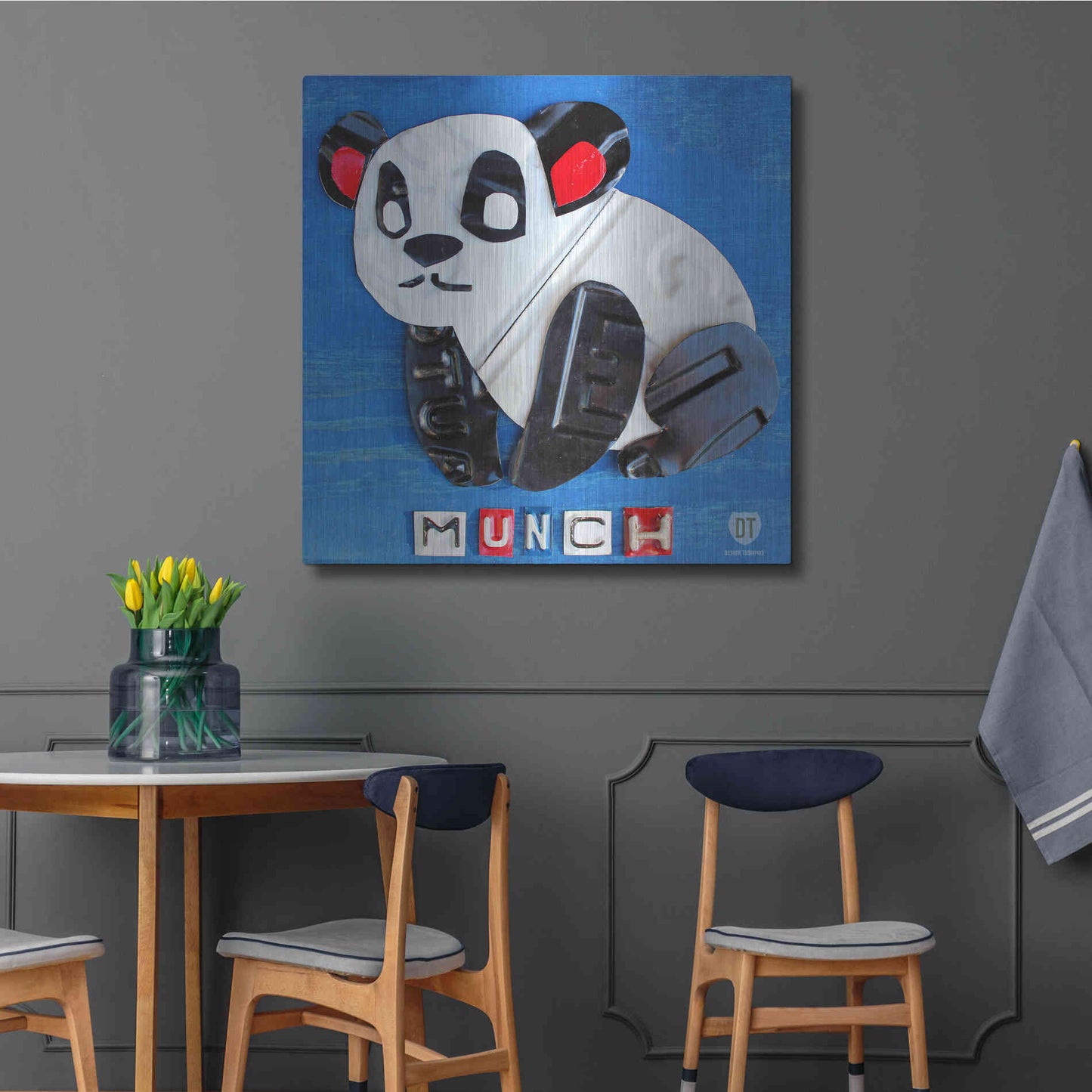 Luxe Metal Art 'Munch The Panda License Plate Art' by Design Turnpike, Metal Wall Art,36x36