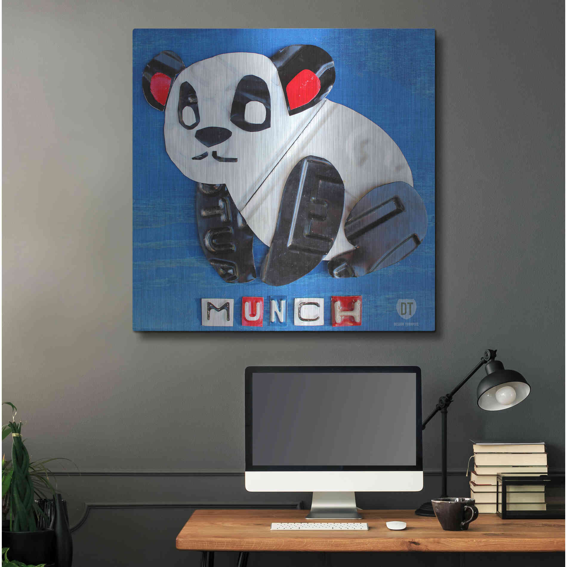 Luxe Metal Art 'Munch The Panda License Plate Art' by Design Turnpike, Metal Wall Art,36x36