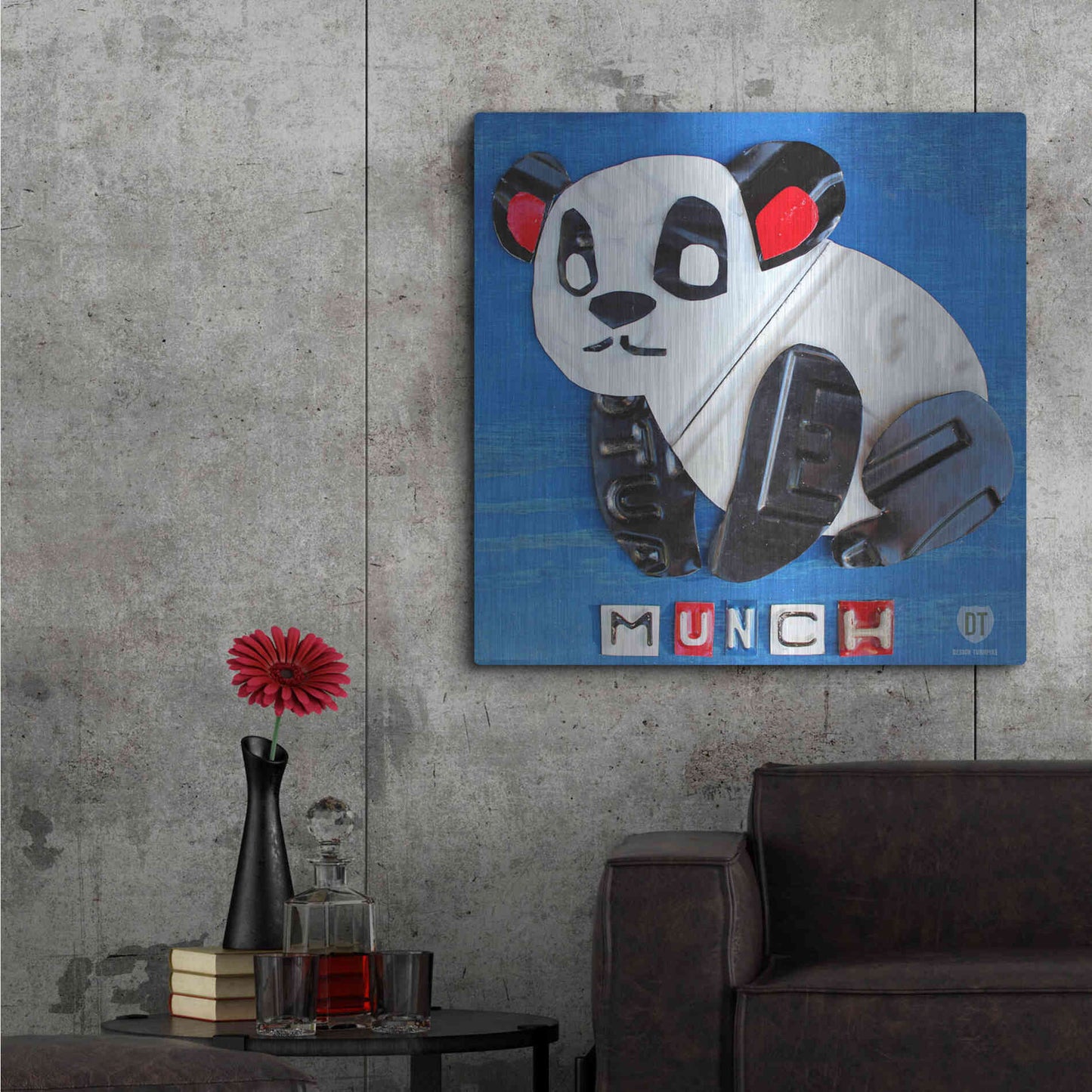 Luxe Metal Art 'Munch The Panda License Plate Art' by Design Turnpike, Metal Wall Art,36x36