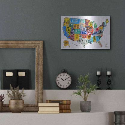 Luxe Metal Art 'License Plate Map USA on Wood' by Design Turnpike, Metal Wall Art,16x12