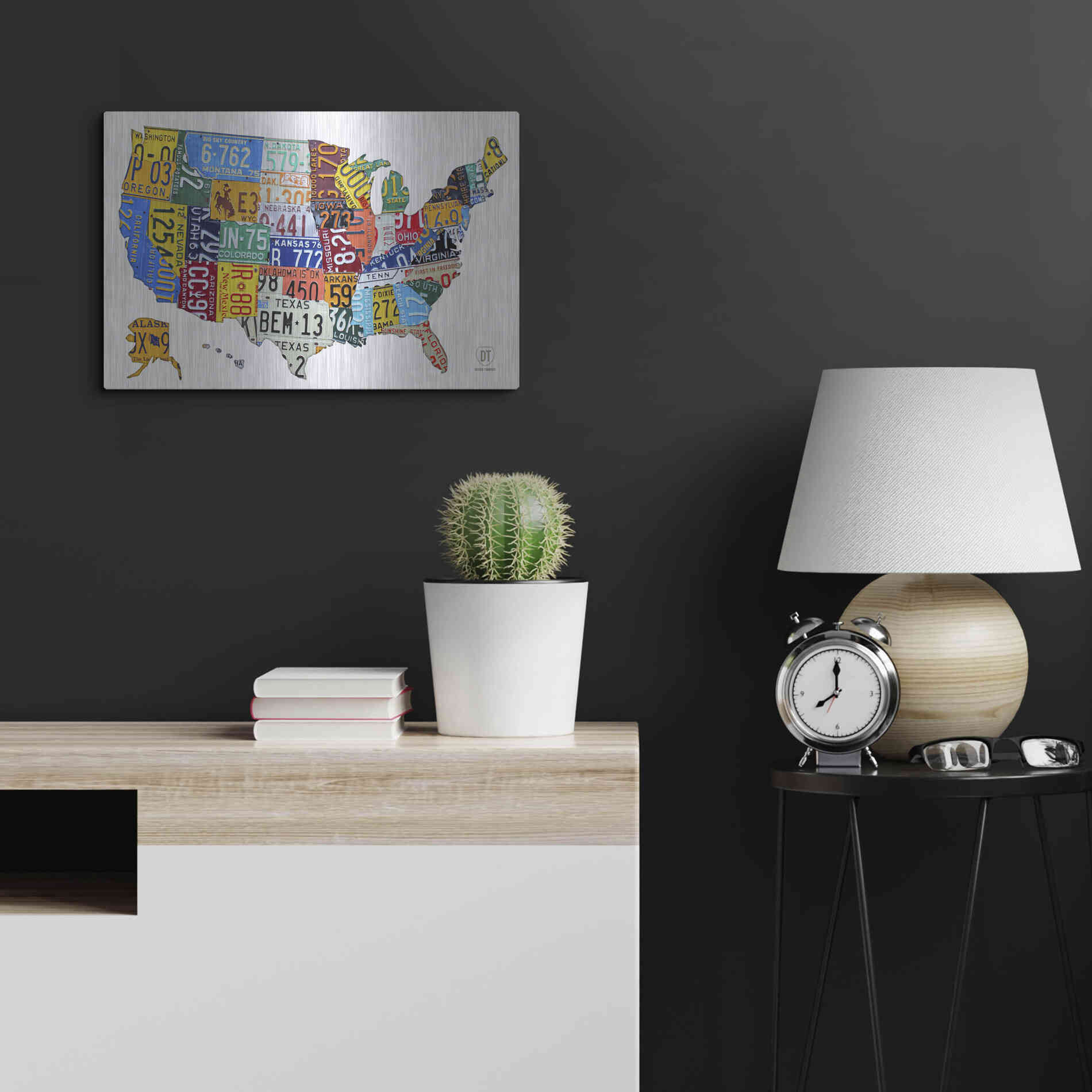 Luxe Metal Art 'License Plate Map USA on Wood' by Design Turnpike, Metal Wall Art,24x16