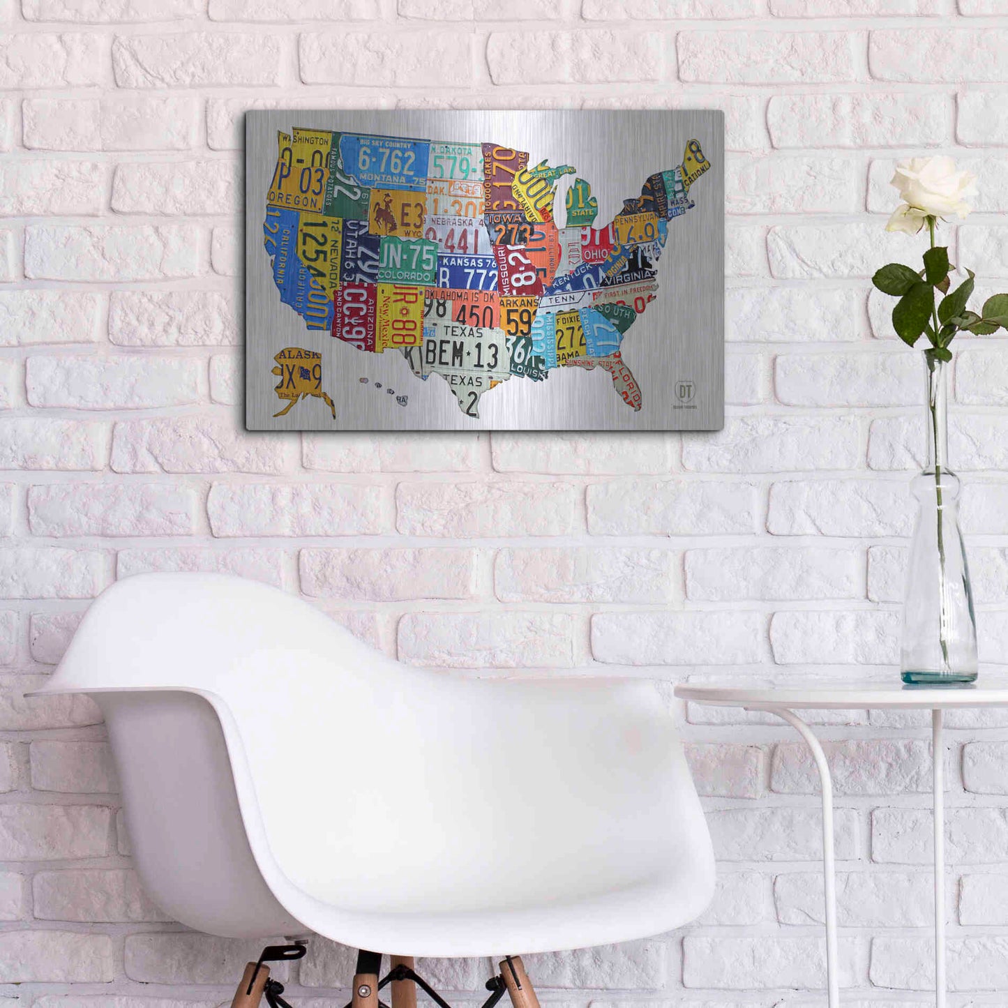 Luxe Metal Art 'License Plate Map USA on Wood' by Design Turnpike, Metal Wall Art,24x16