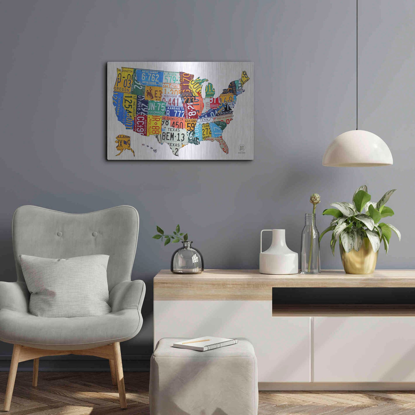 Luxe Metal Art 'License Plate Map USA on Wood' by Design Turnpike, Metal Wall Art,24x16