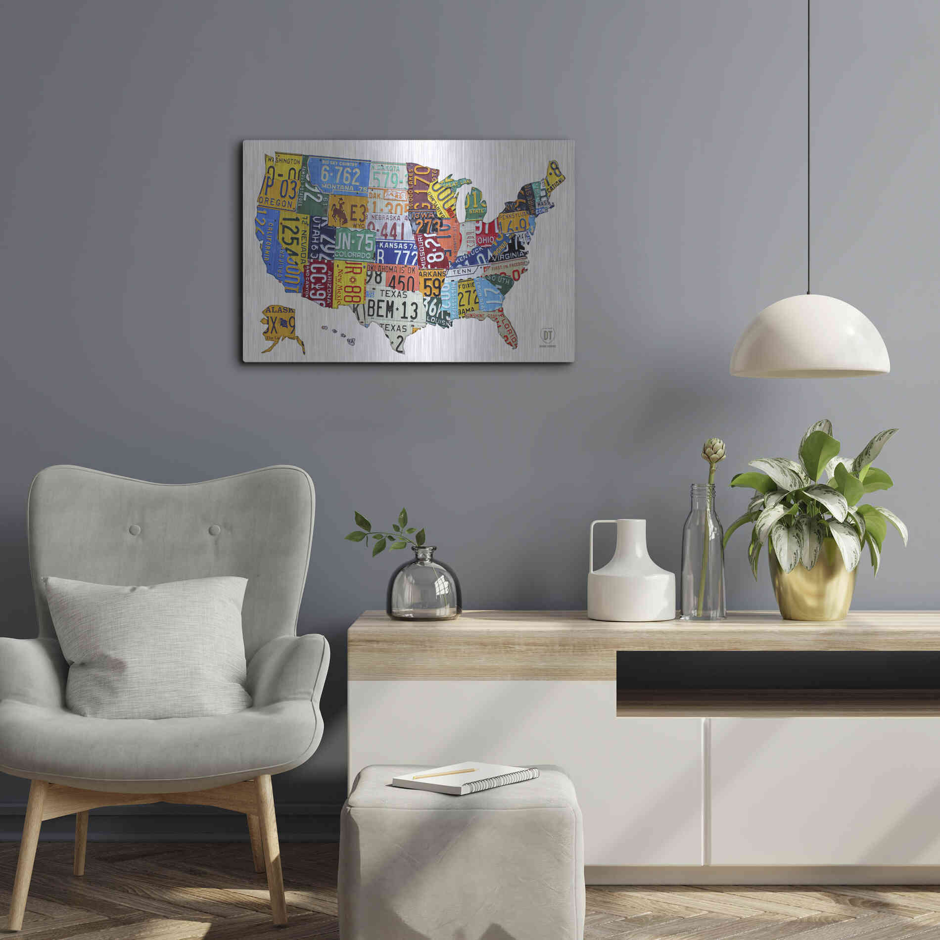 Luxe Metal Art 'License Plate Map USA on Wood' by Design Turnpike, Metal Wall Art,24x16