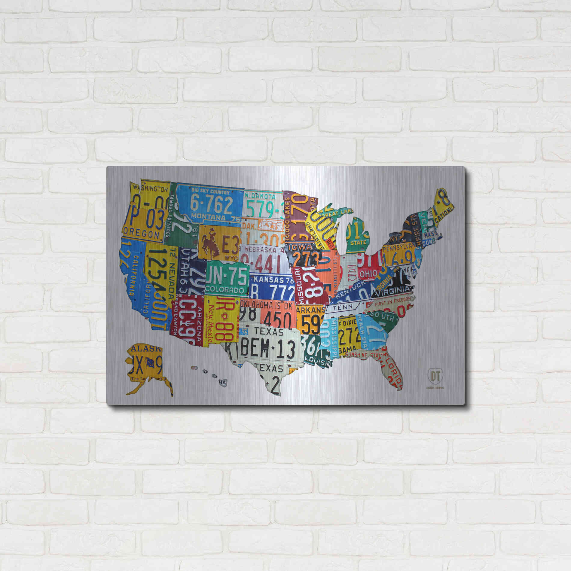 Luxe Metal Art 'License Plate Map USA on Wood' by Design Turnpike, Metal Wall Art,36x24