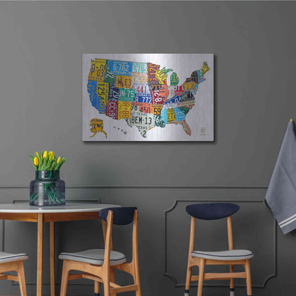 Luxe Metal Art 'License Plate Map USA on Wood' by Design Turnpike, Metal Wall Art,36x24