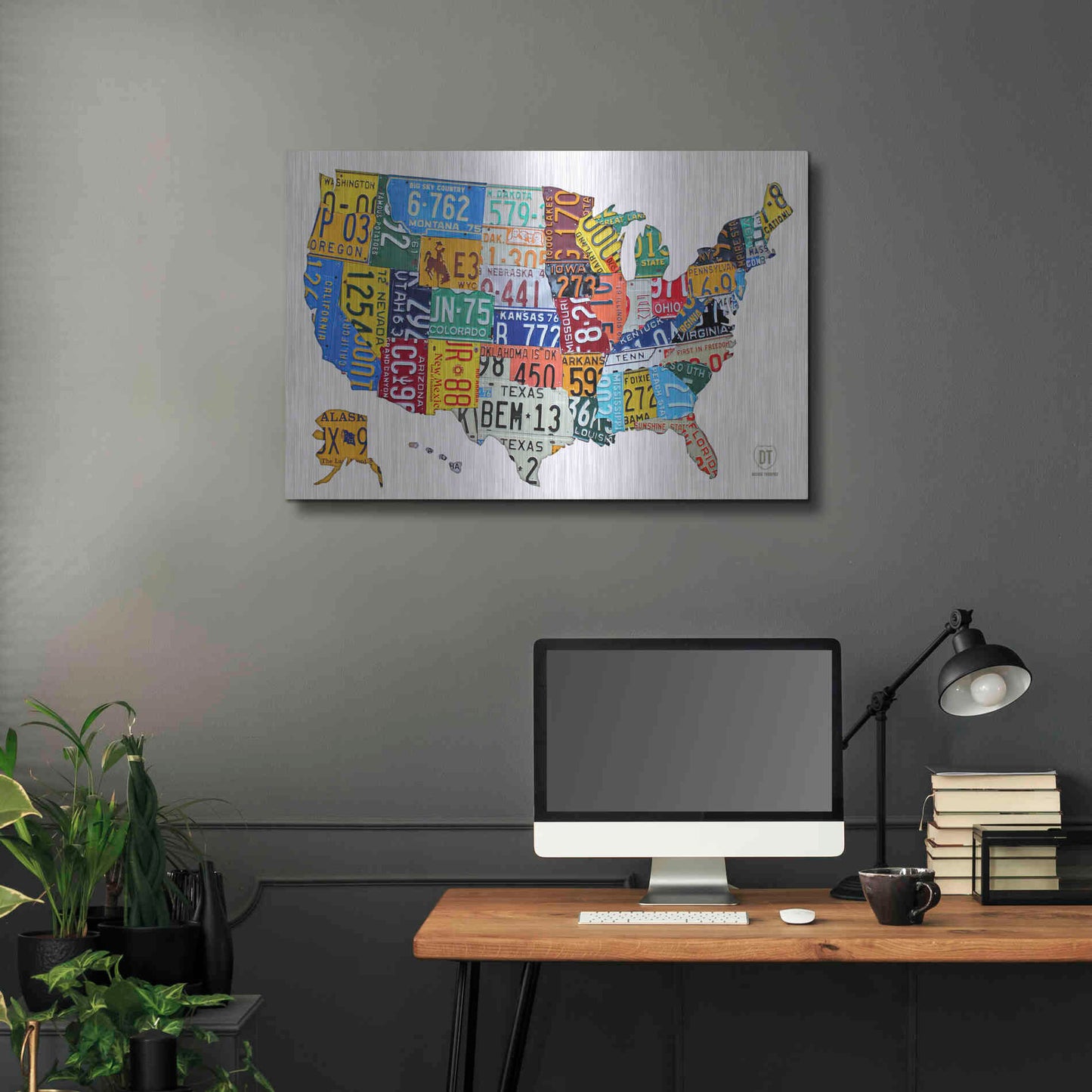Luxe Metal Art 'License Plate Map USA on Wood' by Design Turnpike, Metal Wall Art,36x24