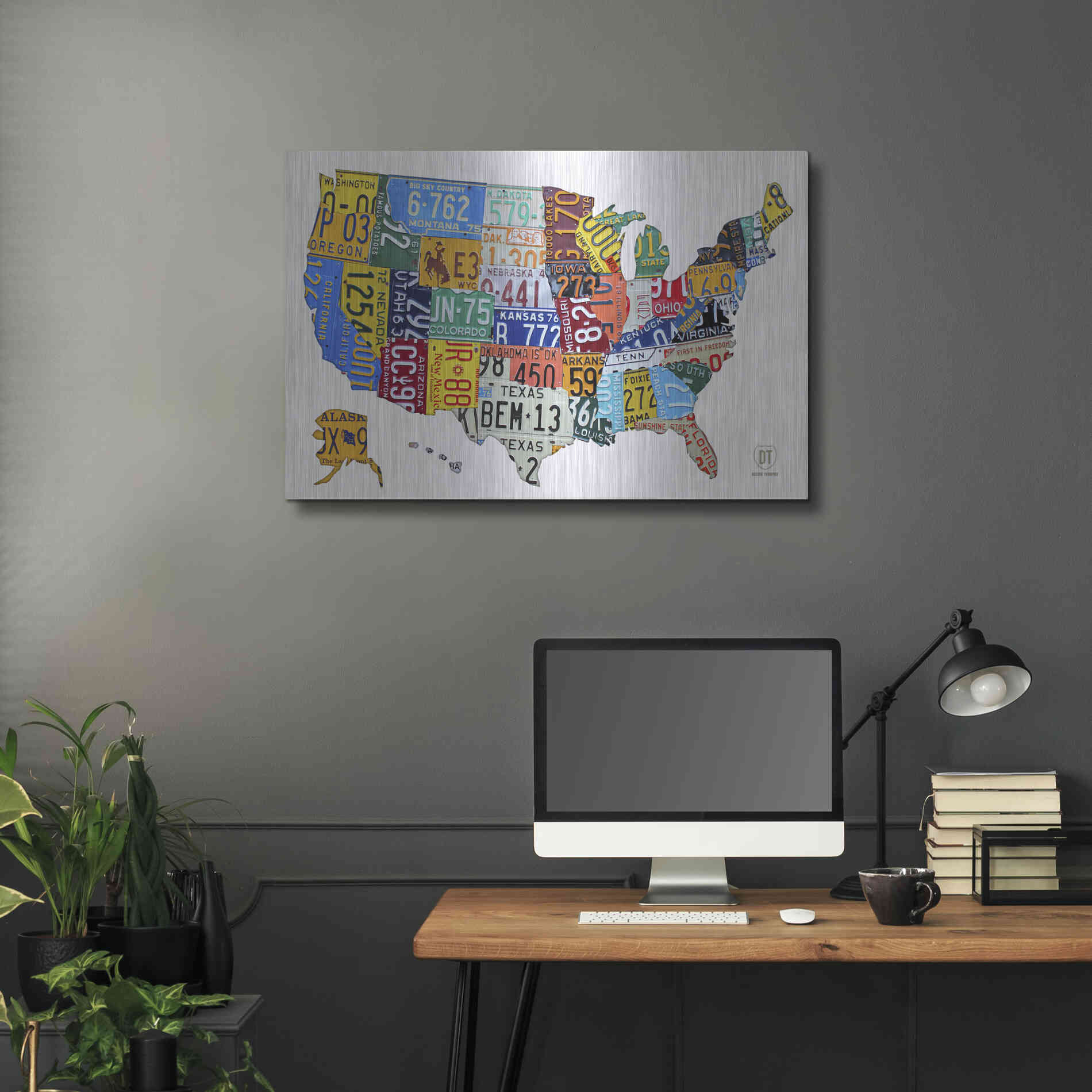 Luxe Metal Art 'License Plate Map USA on Wood' by Design Turnpike, Metal Wall Art,36x24